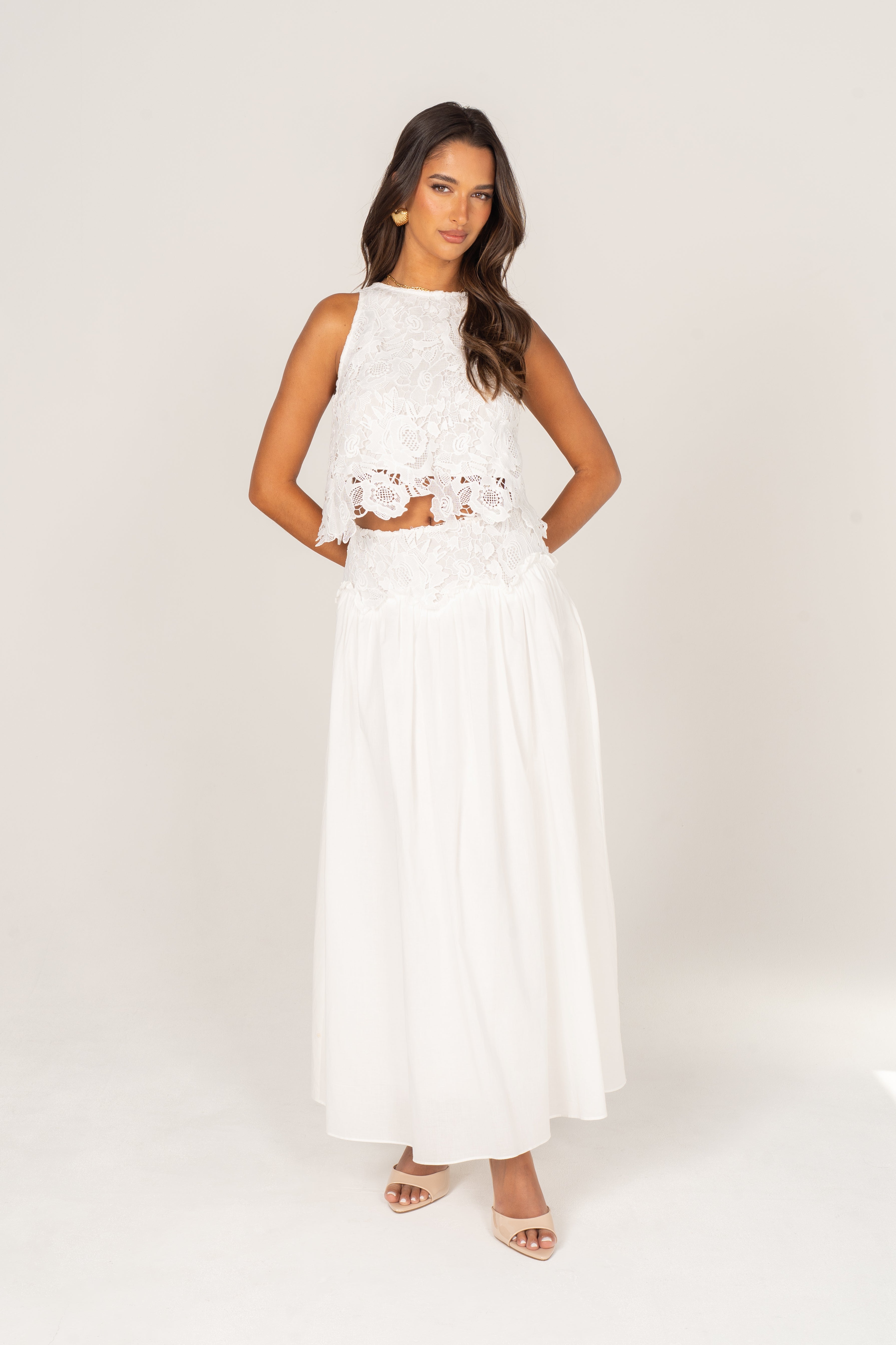 Hattie White Lace Crop Top & Maxi Skirt Set – All About May