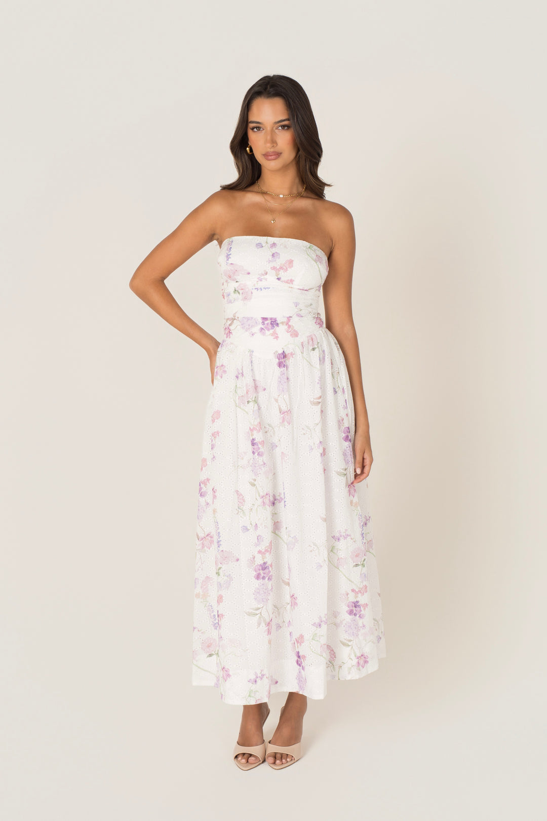 Freda White Floral Strapless Maxi Dress – All About May Freda White Floral Strapless Maxi Dress – All About May