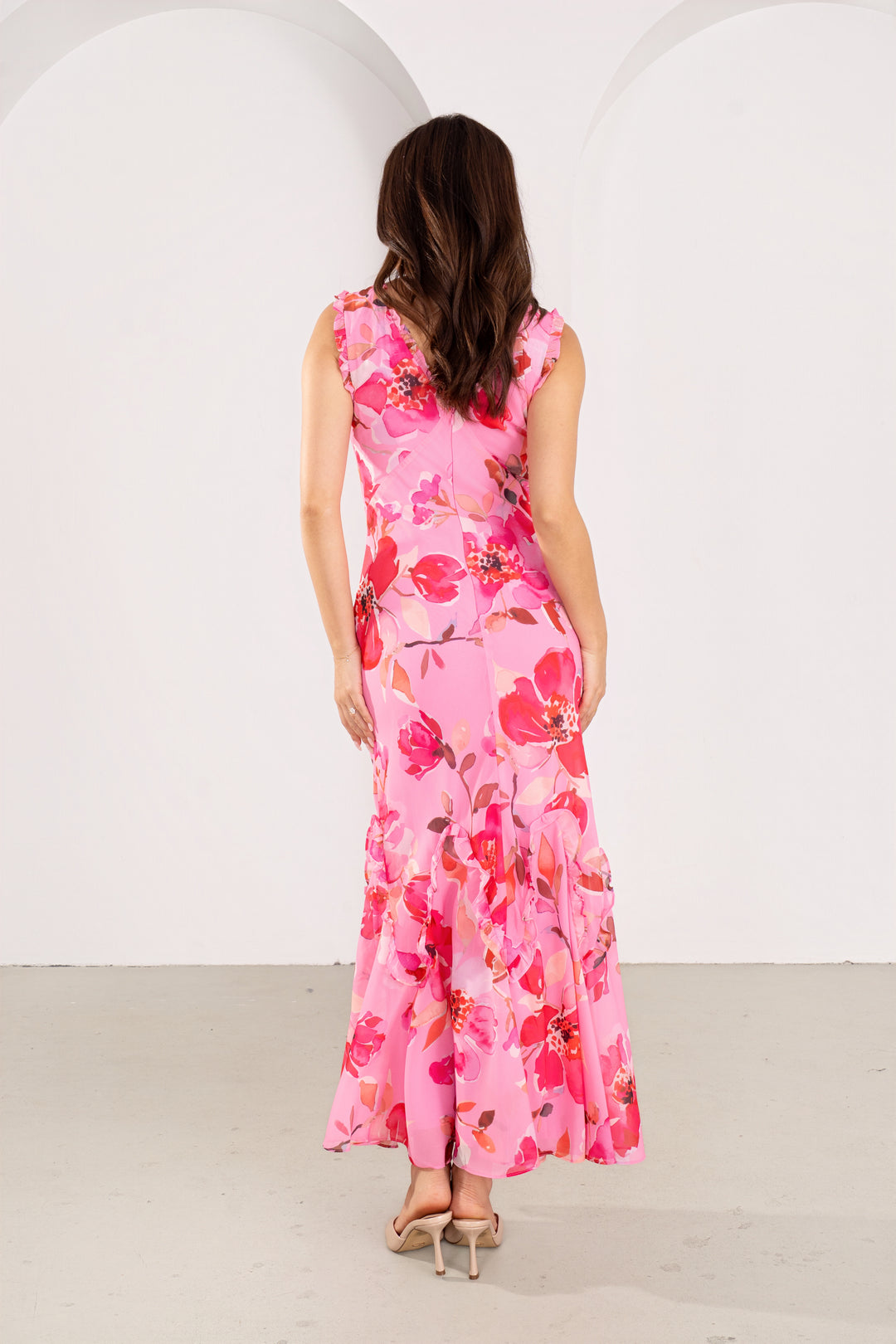 Pink Marie Marie Pink Floral Ruffle Maxi – All About May