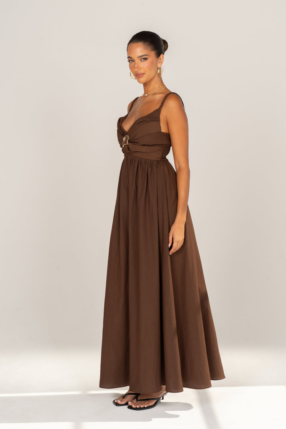 brown dress with gold Luxury Evening Gown Golden Brown L